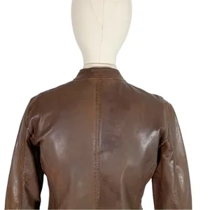 Burns 1876 Leather Embossed Zip Up Jacket Brown Size Small thumbnail 8