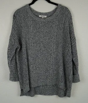 Madewell Grey Marled Knit Open Weave Crew‎ Neck Sweater Size Medium thumbnail 1