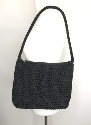 The Sak Black Macrame Tote Purse Shoulder Bag Medium Zipper Closure Boho Chic thumbnail 7