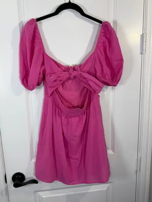 Hello Molly Best Weekend Pink Puff Sleeve Tie Back Mini Dress Size 4 thumbnail 5