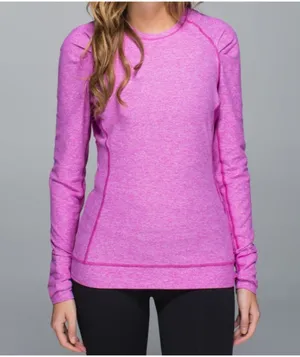 Think Fast Long Sleeve Heathered Ultra Violet Pink Purple Ruched Top 8 thumbnail 1
