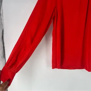 RP Rachel Parcell‎ Red Ruffle Neck Satin Blouse Long Bishop Sleeves thumbnail 6