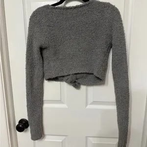 SKIMS Cozy knit Gray‎ cropped wrap top XXS / XS thumbnail 5