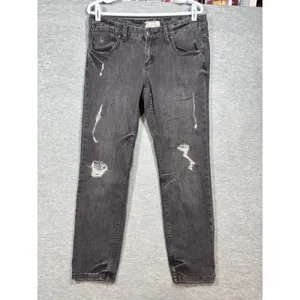Free People Womens Jeans Sz 31 Gray Distressed Cropped Skinny Leg‎ thumbnail 2