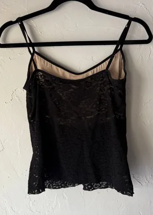 Y2K Cookie Cami Black Lace‎ Sheer Whimsigoth Lingerie Tank Top Large thumbnail 1