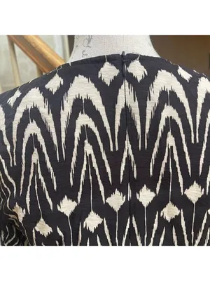 Zara Printed Midriff Cutout Brown Cream Ikat Tribal Puff Sleeve Maxi Dress Sz S thumbnail 9