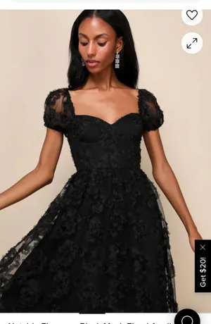 Lulus Black mesh floral applique midi dress thumbnail 2
