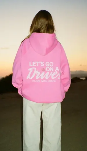 Dandy Worldwide "Let's Go on a Drive" Oversized Lux Hoodie in Pink thumbnail 1