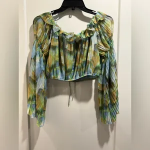 Zara Blue and Green Off-Shoulder Crop Top Size‎ M thumbnail 6