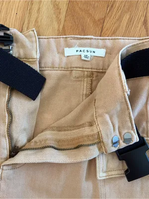 Pac Sun Women’s Size 26 Belted Zip Up Khaki Denim Cargo Mini Skirt thumbnail 3