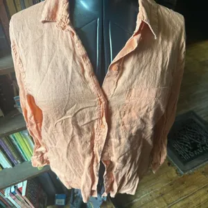 H&M orange M linen button down long sleeve top thumbnail 1