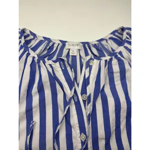 J.Crew Blue White Striped Blouse Tie Neck Puff Sleeve Coastal Chic thumbnail 5
