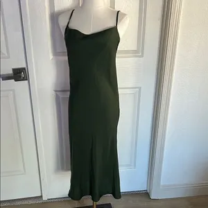 SUPESU Satin Midi Slip Dress Adjustable Spaghetti Strap, Green, Size XS, NWT thumbnail 4