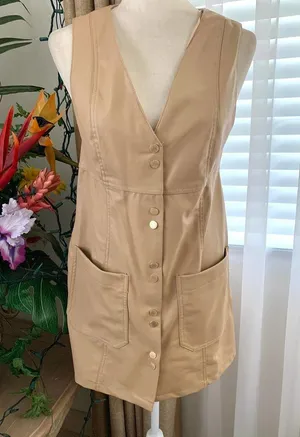 Zara FAUX LEATHER MINI PINAFORE DRESS in Beige thumbnail 5