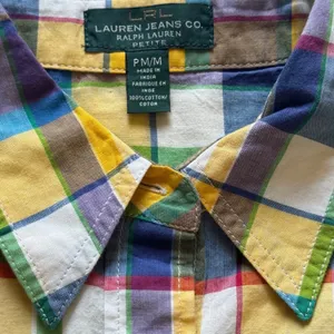 Lauren Ralph Lauren Petite‎ Multicolor Plaid Cotton Roll Tab Button Up Shirt PM thumbnail 2