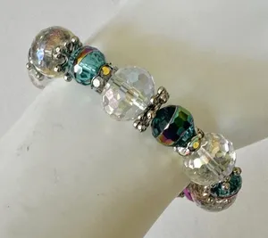Clear and iridescent crystal beaded bracelet thumbnail 1