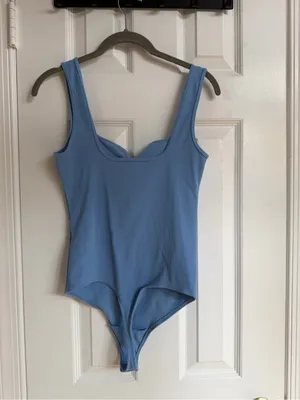 Abercrombie Soft A&F Blue Ribbed Hook & Eye Bodysuit M thumbnail 9