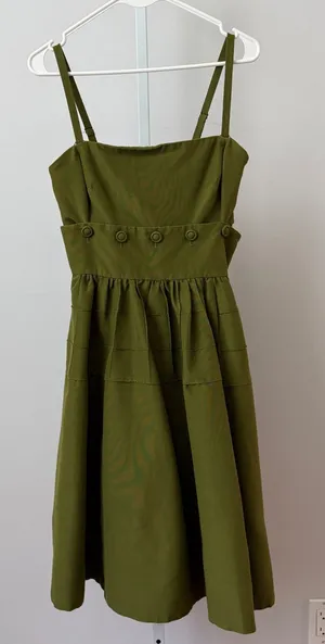 Maeve Cotton Silk Academia Quirky Lagenlook Babydoll Fit Flare Dress 2 Green thumbnail 1