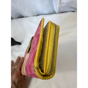 Coach Signature Pink Heritage White Yellow Stripe Accordion Wallet EUC thumbnail 4