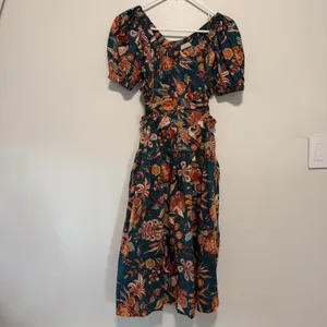 Ulla Johnson Golda Orange Floral-Print Cut-Out Cotton-Poplin Midi Dress‎ thumbnail 4