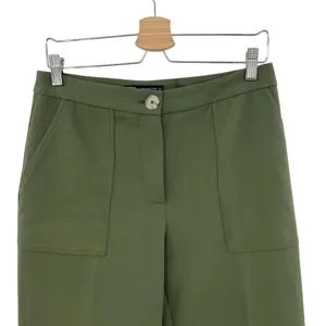 Zara Pants Trousers Straight Leg Turned Up Cuff Green Size Medium‎ thumbnail 4