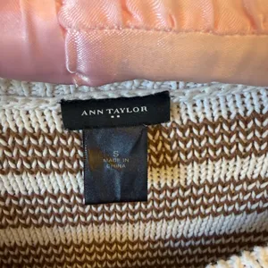 Ann Taylor Cream and Brown Striped Crewneck Sweater thumbnail 2