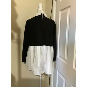 French Connection Women Small Black White Layered Look Collared Pleated Sweater thumbnail 3