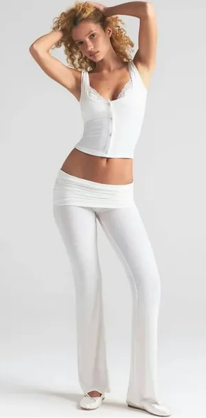 NWT Skims Women's Foldover ribbed Pants Soft Lounge in marble size large thumbnail 1