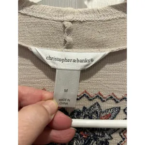 Christopher & Banks Beige Embroidered Open Front Cardigan Jacket Womens Medium M thumbnail 7