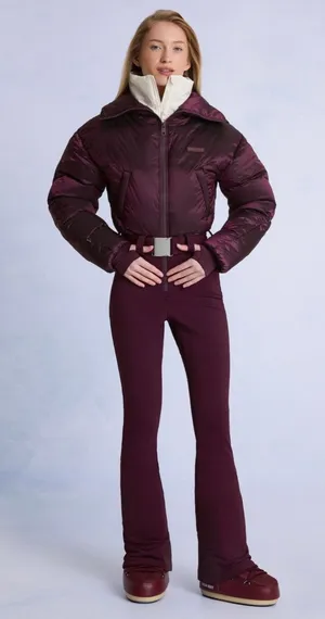 Bo+Tee Oh Polly Waterproof Burgundy Cream Belted Layered Ski Suit Insulated XS thumbnail 1
