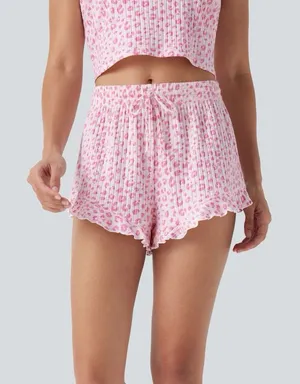 Halara NWT Mid-Rise Leopard Print Lounge Shorts – Pink | Ruffle Hem | M thumbnail 1