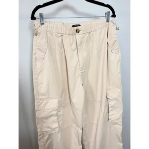 Forever 21‎ Cream Cargo Pants Wide Leg Drawstring Ankles Size Large thumbnail 3