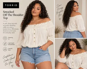 Torrid Cream Smocked Off-Shoulder Button Front Top thumbnail 2