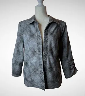 Christopher & Banks gray plaid open front blazer jacket size large thumbnail 1