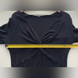 Free People All Types Of Twisted Black Top long sleeve V neck stretchy thumbnail 7