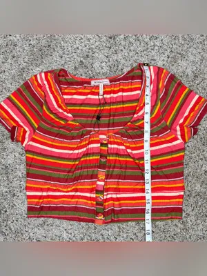 BCBGeneration BCBG Striped Button Up Crop Top Shirt Medium M NWOT Multicolor thumbnail 9