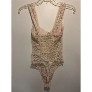 Free People Strike a Pose Bodysuit Peach Blush Lace Detail Tie Cutout Size XS thumbnail 3