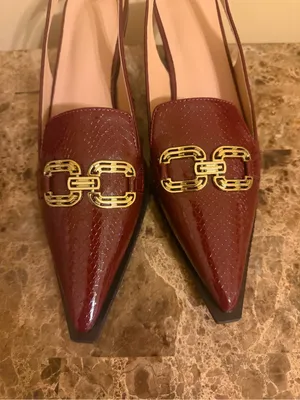 Women’s Pointed Slingback Loafers in Burgundy with beautiful Gold Hardware New! thumbnail 3