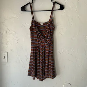 GARAGE Striped Cami Babydoll Top‎ Ruched Spaghetti Strap Rainbow P/S Grunge thumbnail 2
