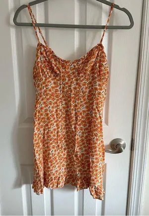 Princess Polly Orange Floral Mini Dress Rayon Size 6 thumbnail 1