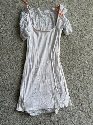 Free People y2k White Lace Mini Dress Square Neck 3/4 Sleeve Boho Romantic Sz xs thumbnail 7