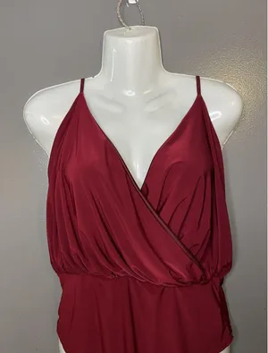 Boohoo Night Bodysuit Womens 10 Red Satin Plunge Wrap Adjustable Straps thumbnail 1