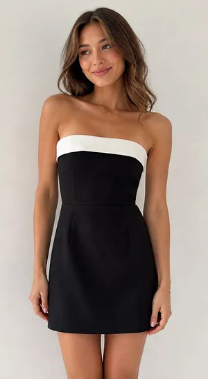 Edikted Strapless Black White Mini Dress XS thumbnail 1