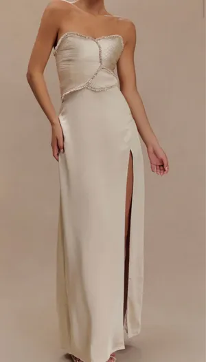 Meshki Strapless prom champagne dress thumbnail 3