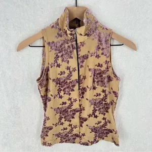 GUIHUA Floral Burnout Velvet Half Zip Mock Neck‎ Sleeveless Top Fairy Feminine thumbnail 2