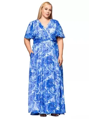 NWT Betsy & Adam Blue Plus Suze Floral Gown Size 20W 20 thumbnail 3