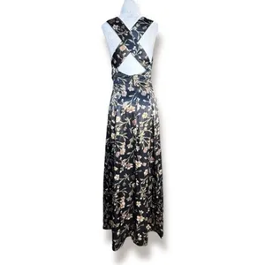 Vintage All That Jazz Dark Floral Criss Cross Open Back Midi Dress Romantic Boho thumbnail 6