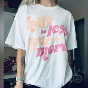 Love Tribe Hate Less & Love More Retro Bohemian Oversized T Shirt thumbnail 1