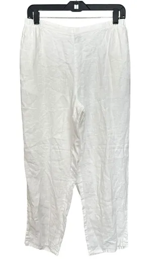 FLAX Pants Women's Medium 100% Linen Pant Wide Leg Pockets Elastic‎ White #J10-7 thumbnail 1