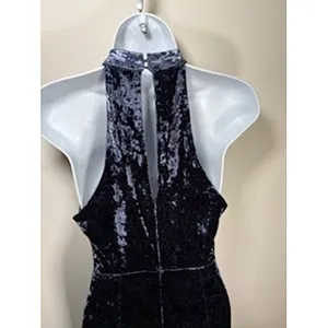 LUSH Crushed Velvet Mini Dress Small Blue Cutout Halter Mock Neck Bodycon Glam‎ thumbnail 6
